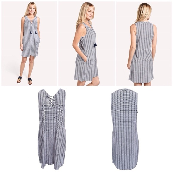 TOMMY BAHAMA Island Cays Stripe Lace Up Spa Dress Coverup Size Medium - Picture 1 of 10